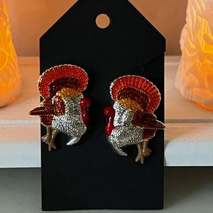 Vintage Best Turkey Enamel Stud Earrings, Thanksgiving or Fall